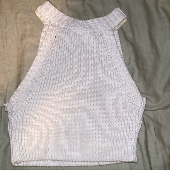 SHOW ME YOUR MUMU COLBY CROP SWEATER TANK TOP IN MARSHMALLOW KNIT MOCK NECK - Picture 4 of 7